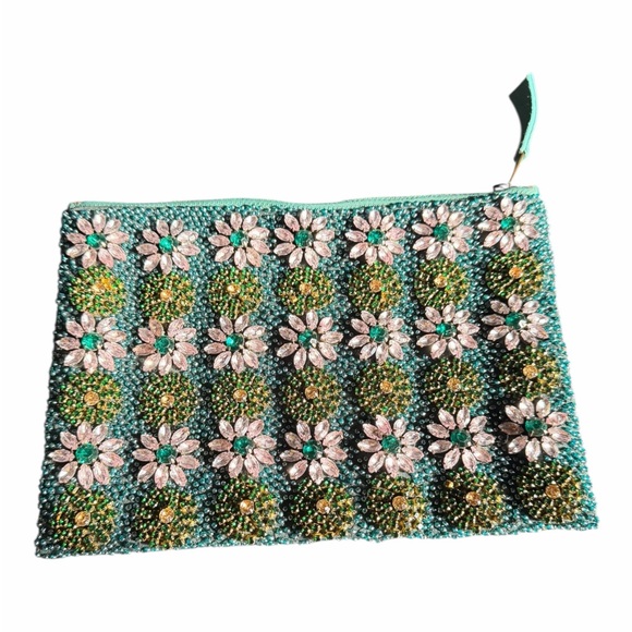Anthropologie Daisy Beaded Clutch - Teal and Gold - Picture 6 of 10